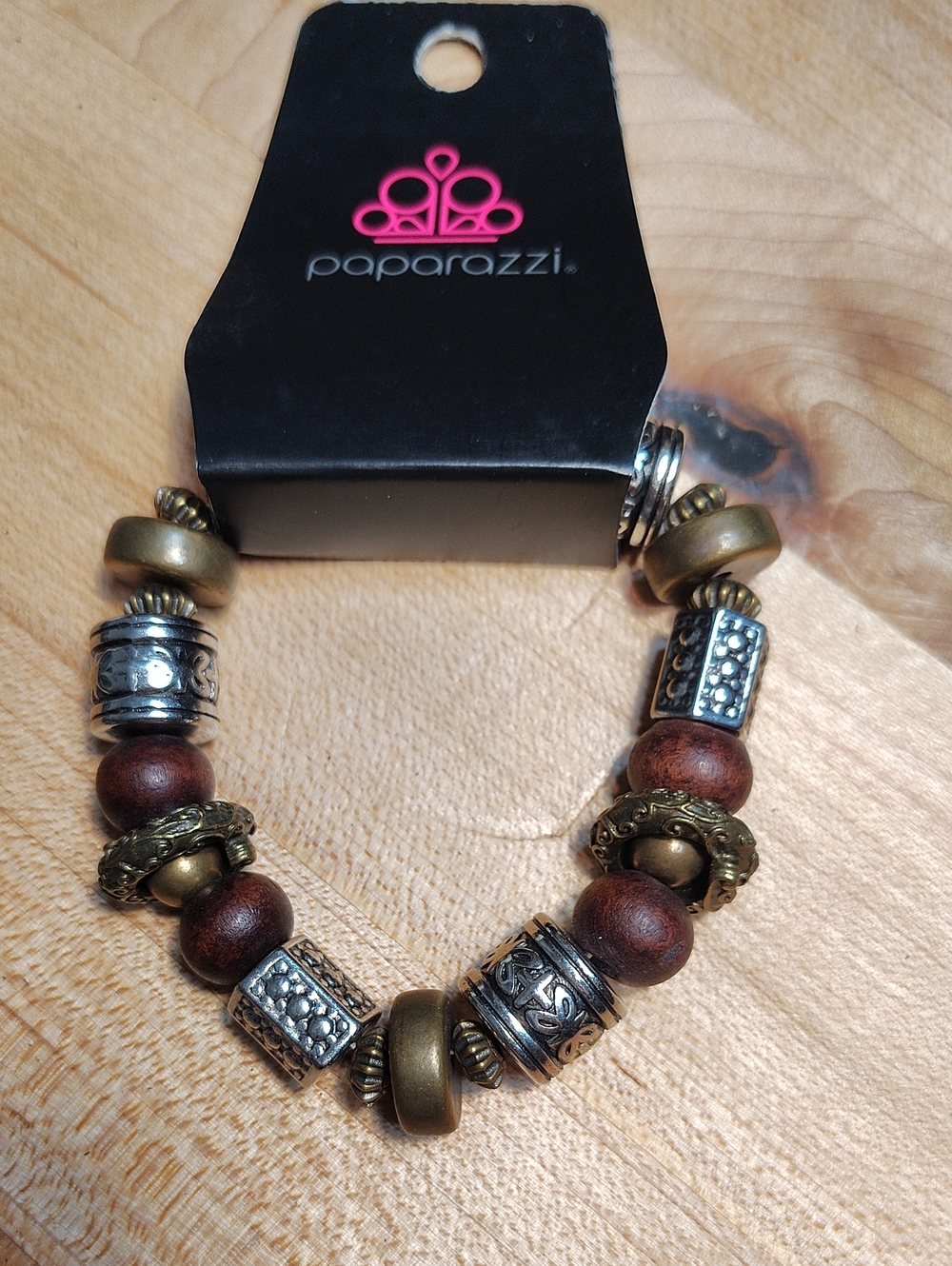paparazzi Brown Wood & Mixed Metal Bead Bracelet